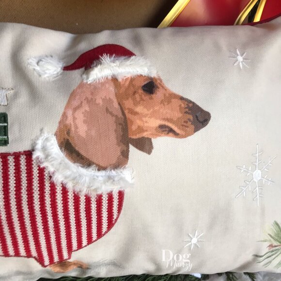 Dachshund Embroidered Dog Accent Striped Lumbar Pillow - Picture 2 of 7